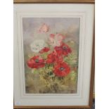 A watercolour, field poppies, indistinctly signed and dated '18, 48 x 33cm, plus frame and glazed,