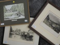 An etching, R B E Woodhouse, Newby Bridge, signed, 20 x 26cm, an engraving, Newby Bridge, C19th,