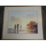 A watercolour, Erik Gleave, The last run, Aldingham, horse interest, signed, 40 x 50cm, plus frame