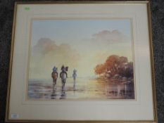 A watercolour, Erik Gleave, The last run, Aldingham, horse interest, signed, 40 x 50cm, plus frame