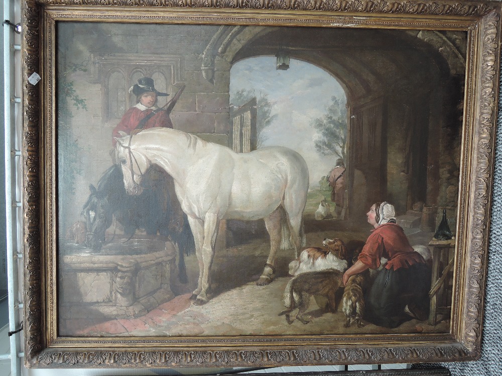 An oil painting, travellers rest, indistinctly signed, 66 x 86cm, plus frame - Image 2 of 3