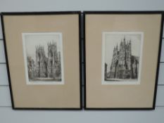 A pair of etchings, after Arthur Spence, Cathedrals, signed, 22 x 15cm, plus frame and glazed