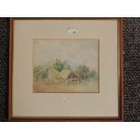 A watercolour, C E Wakefield, African Huts, signed, 14 x 17cm, plus frame and glazed, and a