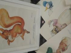 Four prints, shop promotion, 1960's,The Famous Peter Rabbit Books, Squirrel Nutkin, 43 x 33cm,
