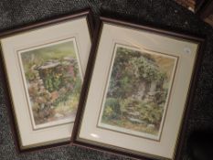 A pair of Ltd Ed prints, after Judy Boyes, Old Water Trough, num 491/850, and Down the Garden, num