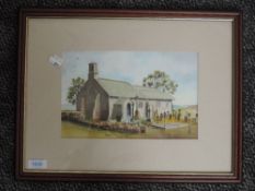 A watercolour, John G Emmerton, St Peters Church Heysham, 16 x 26cm, plus frame and glazed