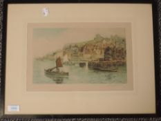 An etching, after Henry G Walker, Whitby Harbour, signed, 20 x 30cm, plus frame and glazed