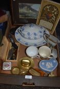An assortment of vintage items including coin purse, pen knives, commemorative ware and more.