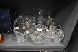 A selection of clear cut crystal glass wares including Stuart footed bon bon dish and Bohemian