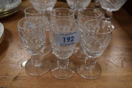 Six Waterford crystal sherry glasses.