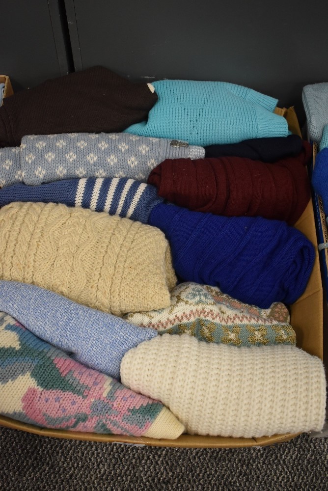 A box full of ladies good quality retro knitwear, various styles and colours including chunky