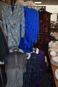 A selection of ladies retro dresses including tartan and patterned polyester.