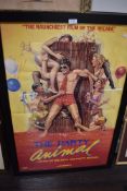 A vintage 80's quad film movie poster for the Party Animal framed and glazed