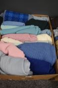 A box full of ladies good quality retro knitwear, various styles and colours including Welsh wool