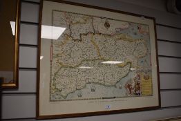 A modern map print for Saxtons map of Kent, Sussex, Surrey and Middlesex