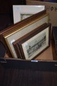 A selection of antique and later prints including aquatinted map of York Whitby and Scarborough