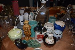 A selection of studio pottery and similar ceramics including lamp base etc