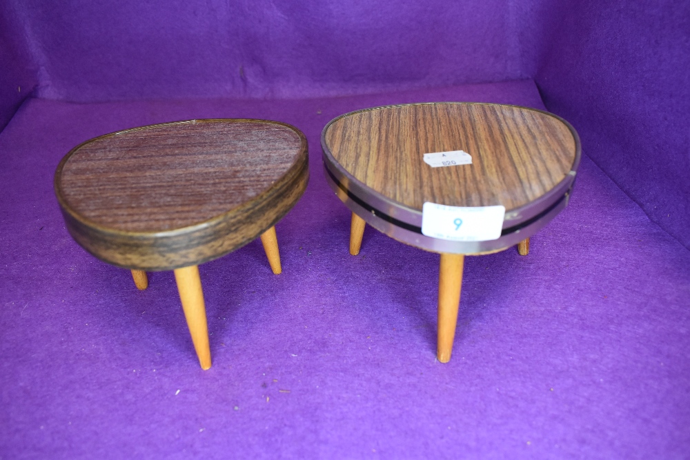 A pair of mid century miniature tables or stands each 10cm tall