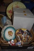 A selection of ceramic display plates of Native American interest and two Doulton figures Ivy and