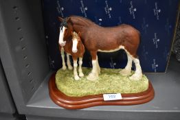 A figure study by Border Fine Arts of Clydesdale Mare and Foal with box