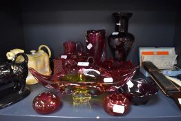 A good selection of vintage ruby and red art glass including vase bowl jug etc