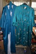 A ladies vintage oriental dressing gown and similar embroidered kimono dressing gown.