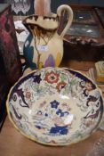 A large Beswick ware water jug having art deco painted design and a footed fruit bowl in an Imari