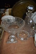 A Stuart crystal footed fruit bowl or similar, a decanter,sugar sifter and more.