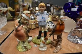 Five figure studies including Royal Doulton Winnie the Pooh Christopher Robin