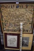 A selection of map prints including Oxford and Westmorland