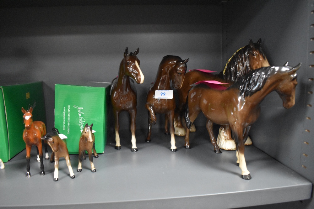 Six figure studies of horse by Beswick and a similar Royal Doulton horse figure