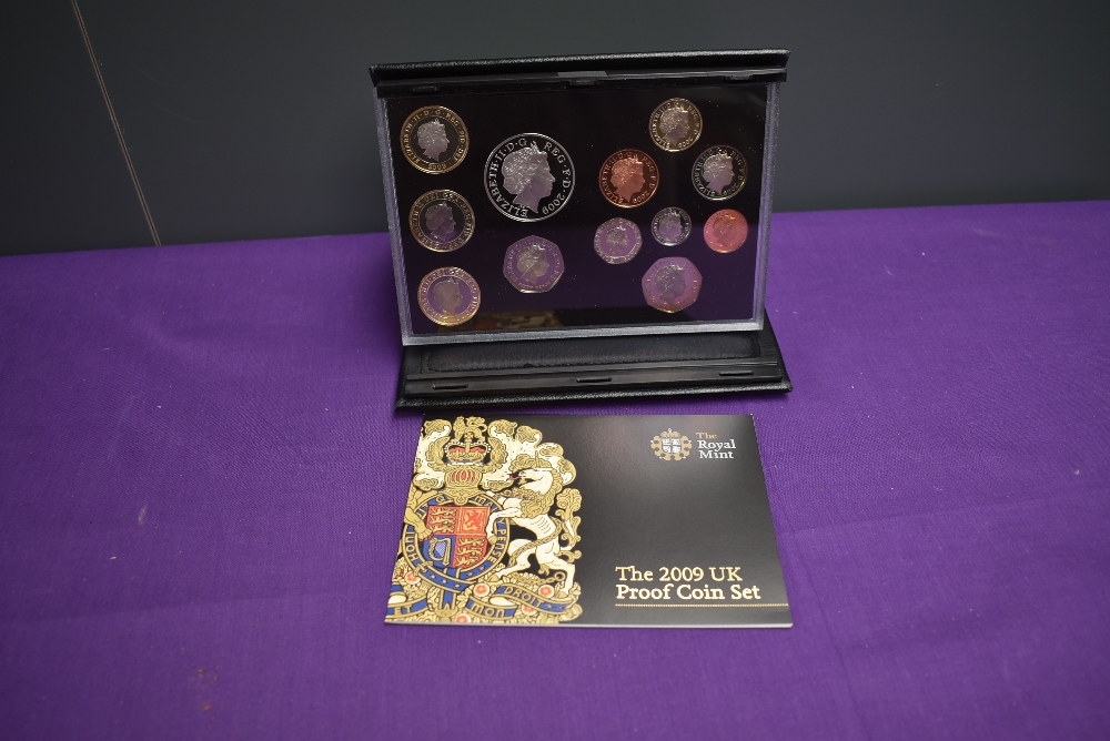 A UK 2009 Proof Coin Set, 12 coins including Kew Gardens 50p, in presentation folder