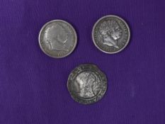 Three Silver GB Coins, Elizabeth I Sixpence and George III 1817 Shilling x2
