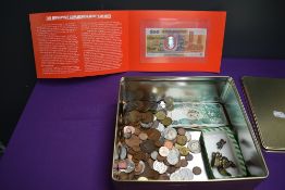 A collection of GB & World Coins and Banknotes including 1990 Singapore 50 Dollar Banknote