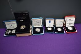 Six UK Silver Proof Cased Coins with Certificates, 1990 One Pound, 1997 One Pound, 1996 Piedfort Two