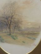 A watercolour, attributed to Robert Rampling, Lancaster vista, oval, initialled, and dated 1883,