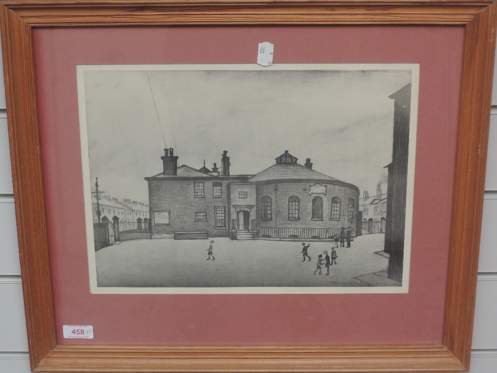 A pair of re-prints, after L S Lowry, 27 x 36cm, plus frame and glazed