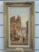 An oil painting on board, F A Rezia, Continental townscape, signed and dated 1905, 30 x 15cm, plus