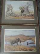 A set of four prints, after Larry Norton, elephants, 3 signed, inc artist proof, each approx 40 x