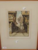 Am etching, R Herdman Smith, Canterbury, 27 x 18cm, plus frame and glazed