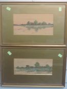 A near pair of watercolours, F Gordon Fraser, riverside farms, signed and dated (19)04, 12 x 27cm,