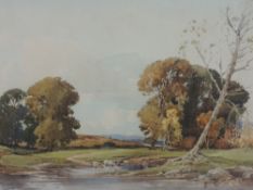 A watercolour, Percy Lancaster, landscape with cows, signed, 37 x 53cm, plus frame and glazed