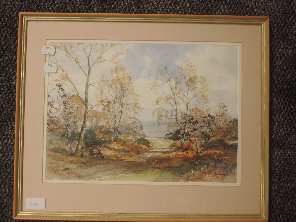 A watercolour, Barry Claughton, Ullswater, signed, 12 x 42cm, and a watercolour, Barnsley, woodland, - Image 2 of 2