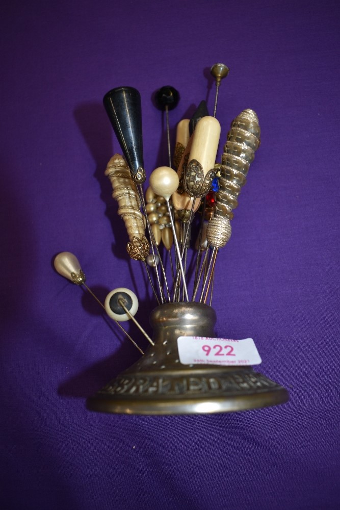 An antique hat pin holder 'Abel Morralls celebrated hat pins' and a collection of hat pins and one - Image 2 of 3