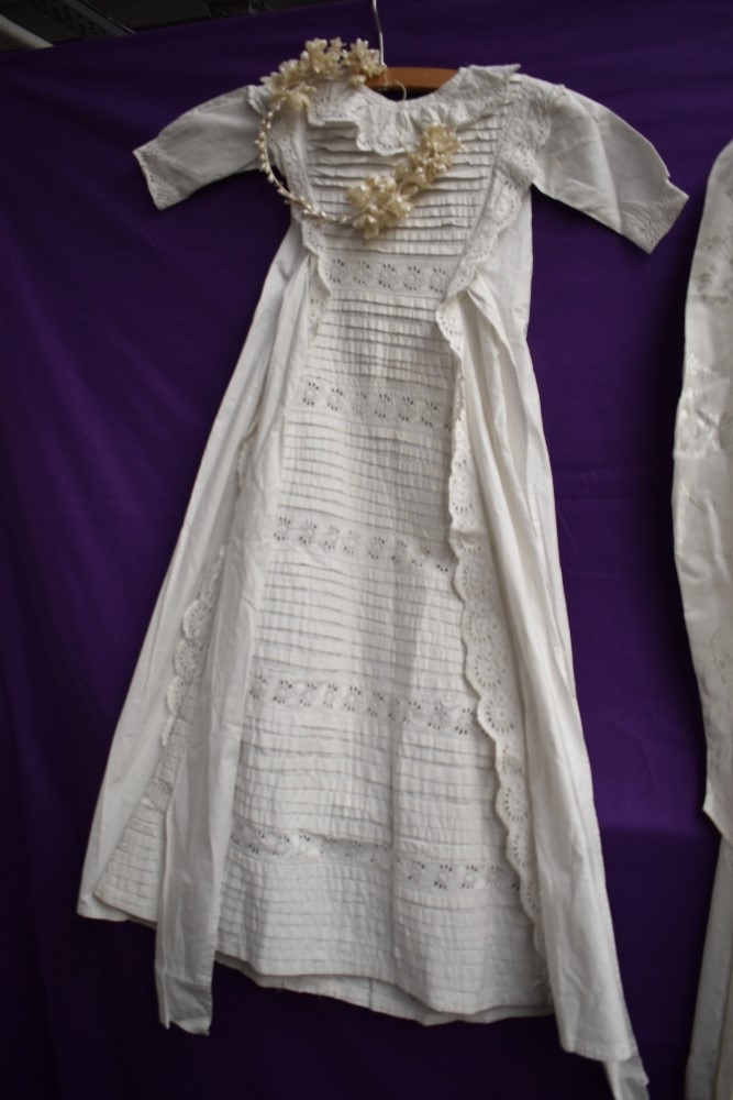 A Victorian baby gown having pin tuck and broderie anglais detail, a 1920s/30s wax flower head dress - Image 3 of 3