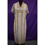 A 1930s striped silk day dress having belt and vents to front and back of skirt, no fastening,