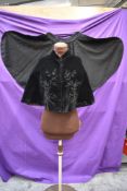 Two Victorian capes one in fine black wool with beading, the other of black velvet,beading loose