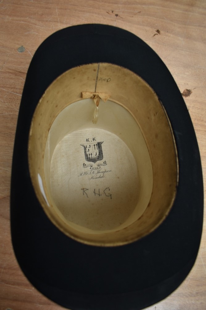 An antique top hat 'R.W.T.K Thompson Kendal' internal measurement approx 21' height approx 6',some - Image 2 of 2