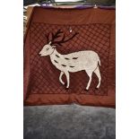 A vintage brown candlewick throw having deer to centre and fringing to edges 'Meghalaya products,