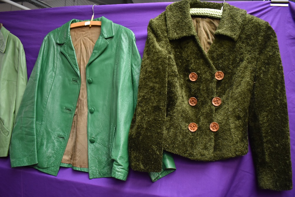 Two vintage green ladies leather jackets and a green coat. - Image 3 of 3